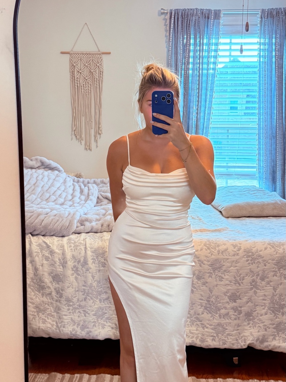 White Satin Maxi Windsor Dress with right Side Slit